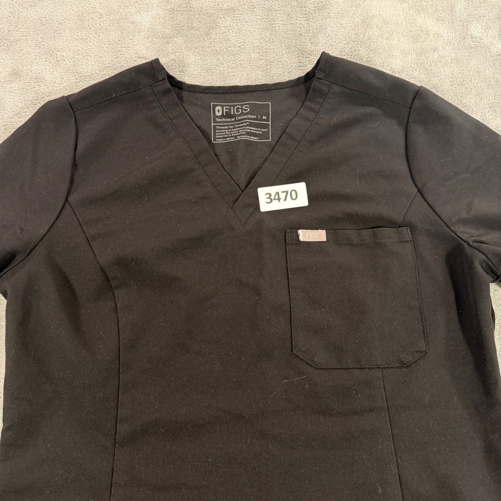 FIGS Scrub Top Womens Medium Black Technical Collection V-Neck W22SW1014